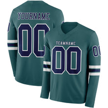 Load image into Gallery viewer, Custom Midnight Green Navy-White Long Sleeve Authentic Football Jersey