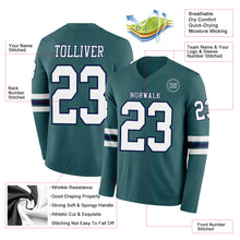 Load image into Gallery viewer, Custom Midnight Green White-Navy-White Long Sleeve Authentic Football Jersey