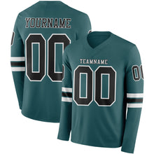 Load image into Gallery viewer, Custom Midnight Green Black-White Long Sleeve Authentic Football Jersey