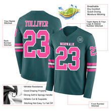 Load image into Gallery viewer, Custom Midnight Green Pink-White Long Sleeve Authentic Football Jersey