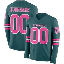 Load image into Gallery viewer, Custom Midnight Green Pink-White Long Sleeve Authentic Football Jersey