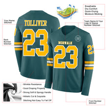 Load image into Gallery viewer, Custom Midnight Green Gold-White Long Sleeve Authentic Football Jersey