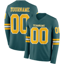 Load image into Gallery viewer, Custom Midnight Green Gold-White Long Sleeve Authentic Football Jersey