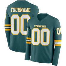 Load image into Gallery viewer, Custom Midnight Green White-Gold Long Sleeve Authentic Football Jersey