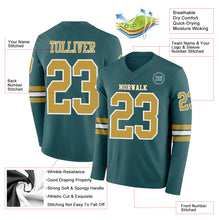 Load image into Gallery viewer, Custom Midnight Green Old Gold-White Long Sleeve Authentic Football Jersey