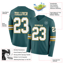 Load image into Gallery viewer, Custom Midnight Green White-Old Gold Long Sleeve Authentic Football Jersey