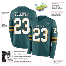 Load image into Gallery viewer, Custom Midnight Green White Old Gold-Black Long Sleeve Authentic Football Jersey