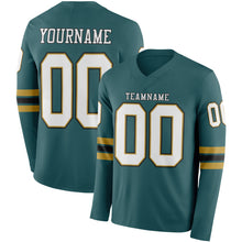 Load image into Gallery viewer, Custom Midnight Green White Old Gold-Black Long Sleeve Authentic Football Jersey