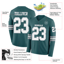Load image into Gallery viewer, Custom Midnight Green White-Gray Long Sleeve Authentic Football Jersey