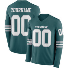 Load image into Gallery viewer, Custom Midnight Green White-Gray Long Sleeve Authentic Football Jersey