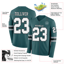 Load image into Gallery viewer, Custom Midnight Green White Gray-Black Long Sleeve Authentic Football Jersey