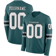 Load image into Gallery viewer, Custom Midnight Green White Gray-Black Long Sleeve Authentic Football Jersey