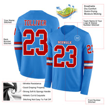 Load image into Gallery viewer, Custom Powder Blue Red-White Long Sleeve Authentic Football Jersey