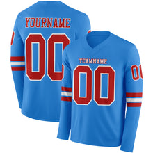 Load image into Gallery viewer, Custom Powder Blue Red-White Long Sleeve Authentic Football Jersey