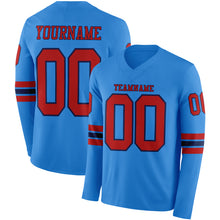Load image into Gallery viewer, Custom Powder Blue Red-Navy Long Sleeve Authentic Football Jersey