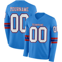 Load image into Gallery viewer, Custom Powder Blue White Royal-Red Long Sleeve Authentic Football Jersey