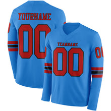 Load image into Gallery viewer, Custom Powder Blue Red-Black Long Sleeve Authentic Football Jersey