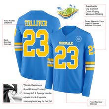 Load image into Gallery viewer, Custom Powder Blue Yellow-White Long Sleeve Authentic Football Jersey