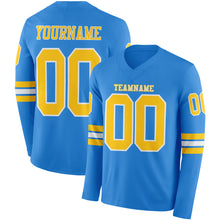 Load image into Gallery viewer, Custom Powder Blue Yellow-White Long Sleeve Authentic Football Jersey