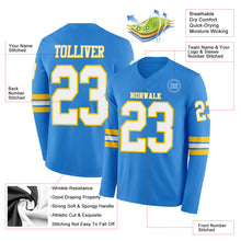 Load image into Gallery viewer, Custom Powder Blue White-Yellow Long Sleeve Authentic Football Jersey