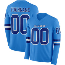 Load image into Gallery viewer, Custom Powder Blue Royal-White Long Sleeve Authentic Football Jersey