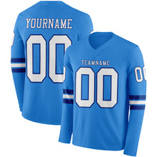 Load image into Gallery viewer, Custom Powder Blue White-Royal Long Sleeve Authentic Football Jersey