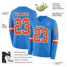 Load image into Gallery viewer, Custom Powder Blue Orange-White Long Sleeve Authentic Football Jersey