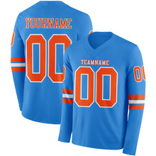 Load image into Gallery viewer, Custom Powder Blue Orange-White Long Sleeve Authentic Football Jersey
