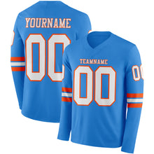 Load image into Gallery viewer, Custom Powder Blue White-Orange Long Sleeve Authentic Football Jersey