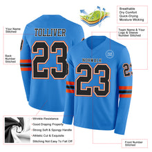 Load image into Gallery viewer, Custom Powder Blue Black White-Orange Long Sleeve Authentic Football Jersey