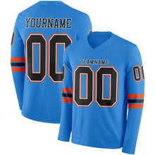 Load image into Gallery viewer, Custom Powder Blue Black White-Orange Long Sleeve Authentic Football Jersey