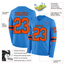 Load image into Gallery viewer, Custom Powder Blue Orange-Black Long Sleeve Authentic Football Jersey