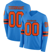 Load image into Gallery viewer, Custom Powder Blue Orange-Black Long Sleeve Authentic Football Jersey
