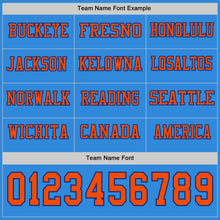 Load image into Gallery viewer, Custom Powder Blue Orange-Royal Long Sleeve Authentic Football Jersey