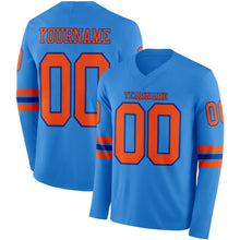 Load image into Gallery viewer, Custom Powder Blue Orange-Royal Long Sleeve Authentic Football Jersey