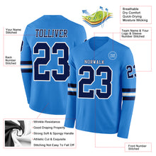 Load image into Gallery viewer, Custom Powder Blue Navy-White Long Sleeve Authentic Football Jersey