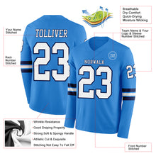 Laden Sie das Bild in den Galerie-Viewer, Custom Powder Blue White-Navy Long Sleeve Authentic Football Jersey