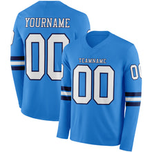 Laden Sie das Bild in den Galerie-Viewer, Custom Powder Blue White-Navy Long Sleeve Authentic Football Jersey