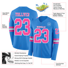 Load image into Gallery viewer, Custom Powder Blue Pink-White Long Sleeve Authentic Football Jersey