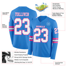 Laden Sie das Bild in den Galerie-Viewer, Custom Powder Blue White-Pink Long Sleeve Authentic Football Jersey