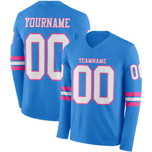 Laden Sie das Bild in den Galerie-Viewer, Custom Powder Blue White-Pink Long Sleeve Authentic Football Jersey