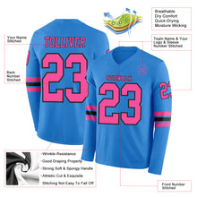 Load image into Gallery viewer, Custom Powder Blue Pink-Black Long Sleeve Authentic Football Jersey