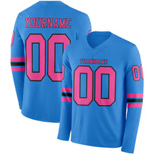 Load image into Gallery viewer, Custom Powder Blue Pink-Black Long Sleeve Authentic Football Jersey