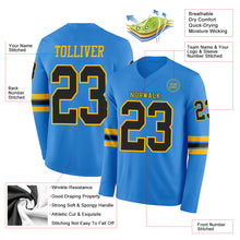 Laden Sie das Bild in den Galerie-Viewer, Custom Powder Blue Black-Gold Long Sleeve Authentic Football Jersey