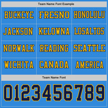 Load image into Gallery viewer, Custom Powder Blue Navy-Gold Long Sleeve Authentic Football Jersey
