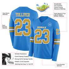 Laden Sie das Bild in den Galerie-Viewer, Custom Powder Blue Old Gold-White Long Sleeve Authentic Football Jersey