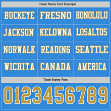 Laden Sie das Bild in den Galerie-Viewer, Custom Powder Blue Old Gold-White Long Sleeve Authentic Football Jersey