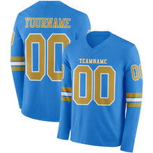 Laden Sie das Bild in den Galerie-Viewer, Custom Powder Blue Old Gold-White Long Sleeve Authentic Football Jersey