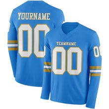 Laden Sie das Bild in den Galerie-Viewer, Custom Powder Blue White-Old Gold Long Sleeve Authentic Football Jersey