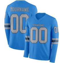 Load image into Gallery viewer, Custom Powder Blue Gray-Steel Gray Long Sleeve Authentic Football Jersey